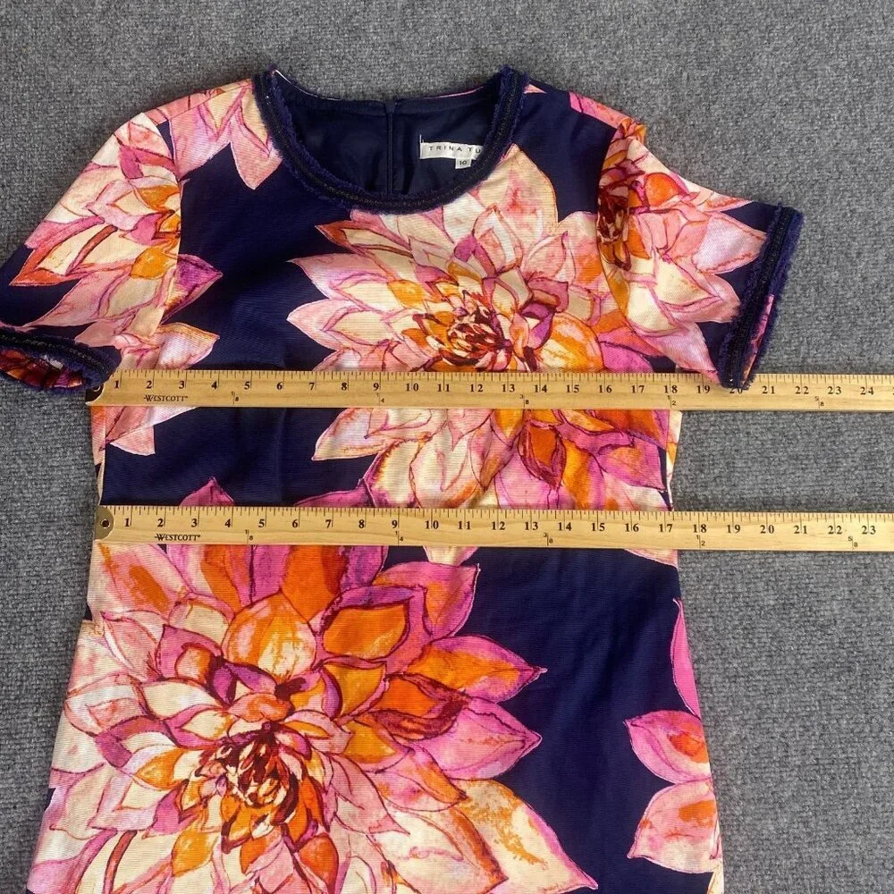 Trina Turk Dress Womens 10 Blue Floral Drop Waist Resort Embellished - Picture 12 of 13